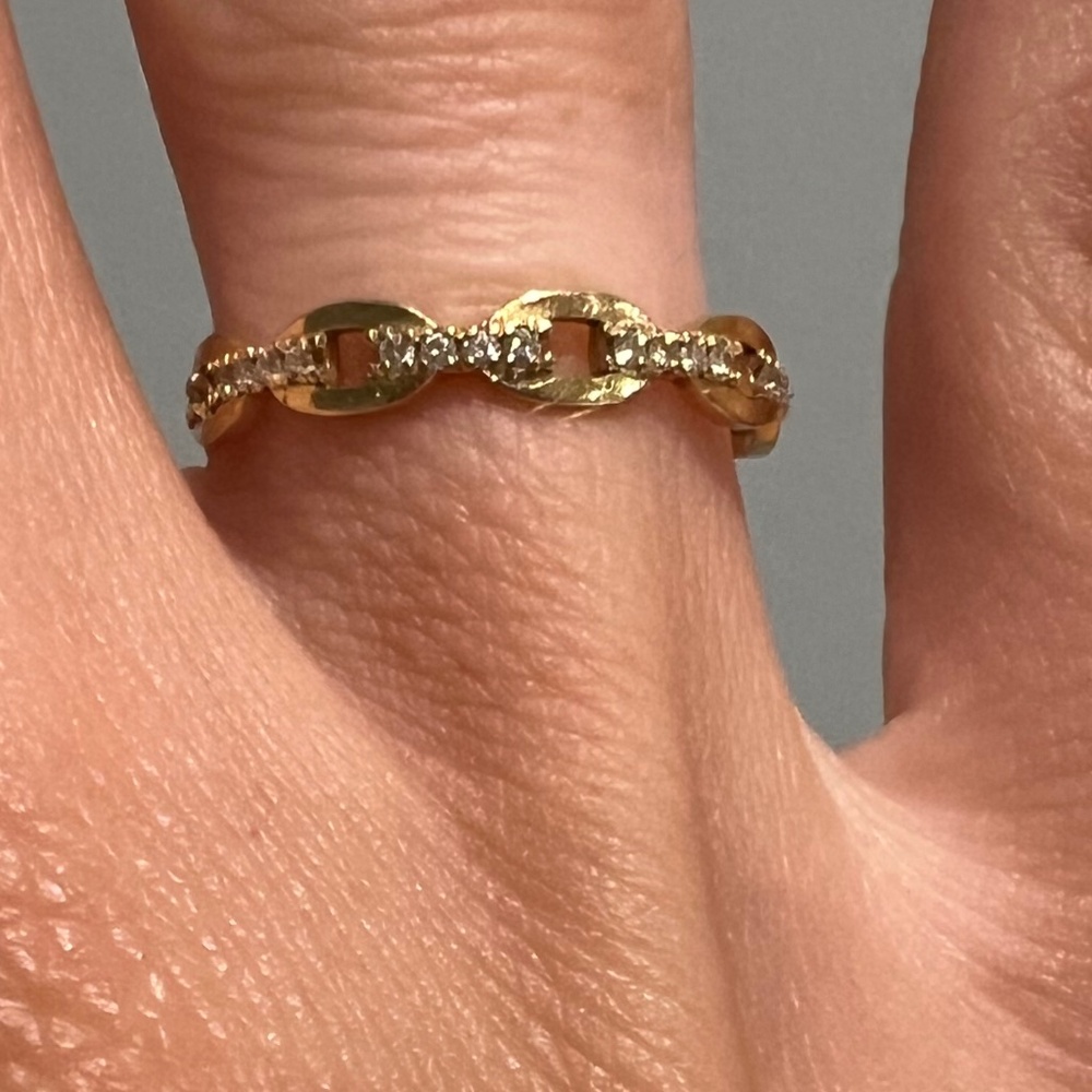 14K Cable Chain Link Diamond Ring Size 4.75